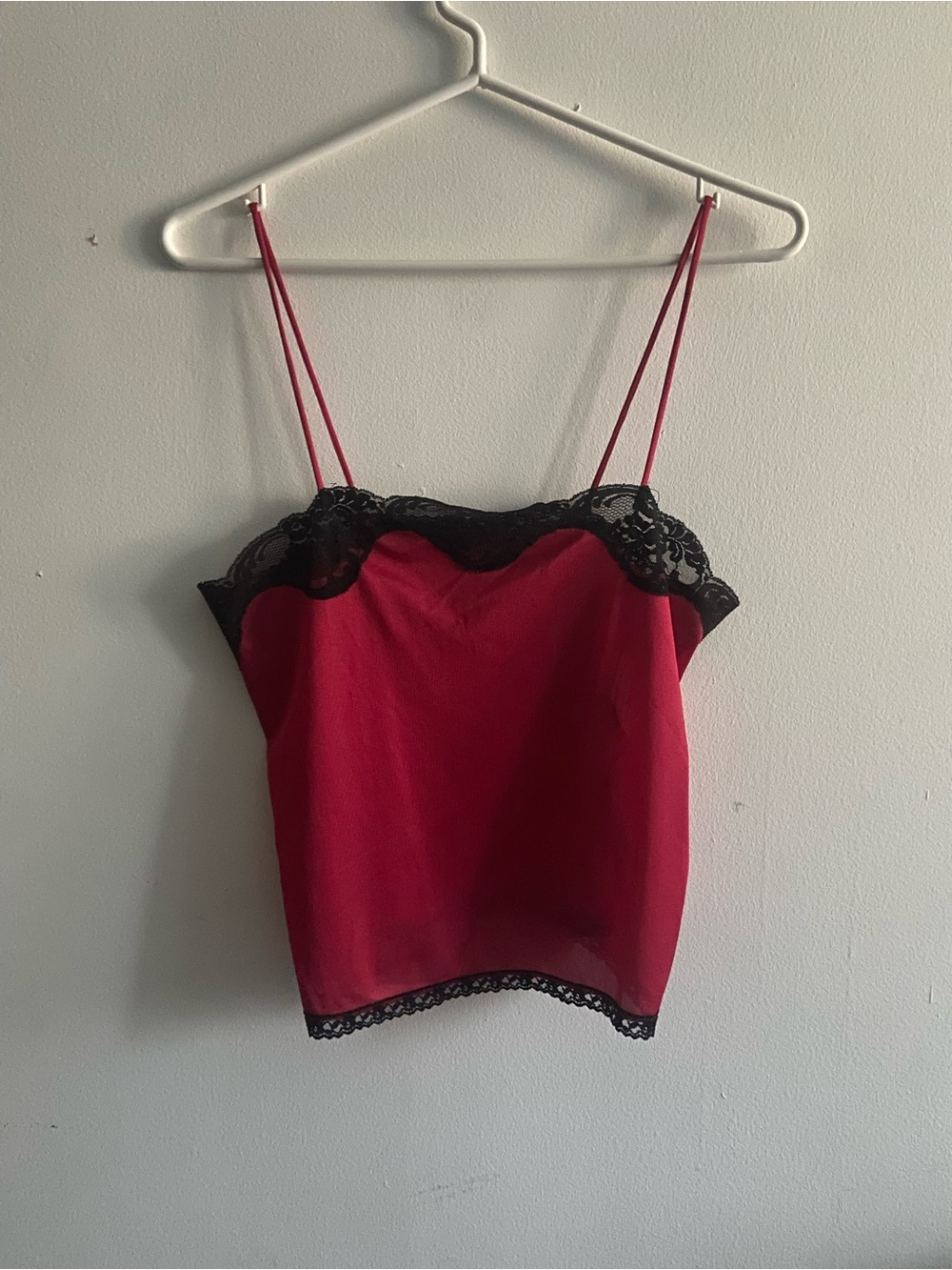 Vintage Avon Red Cami with Black Lace Trim Retro night top